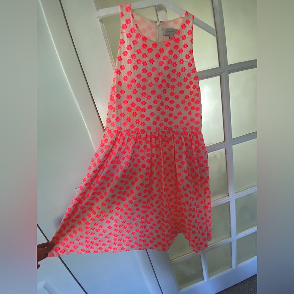 J.Crew Embroidered Neon Pink Flower Dress 👗 SIZE 12